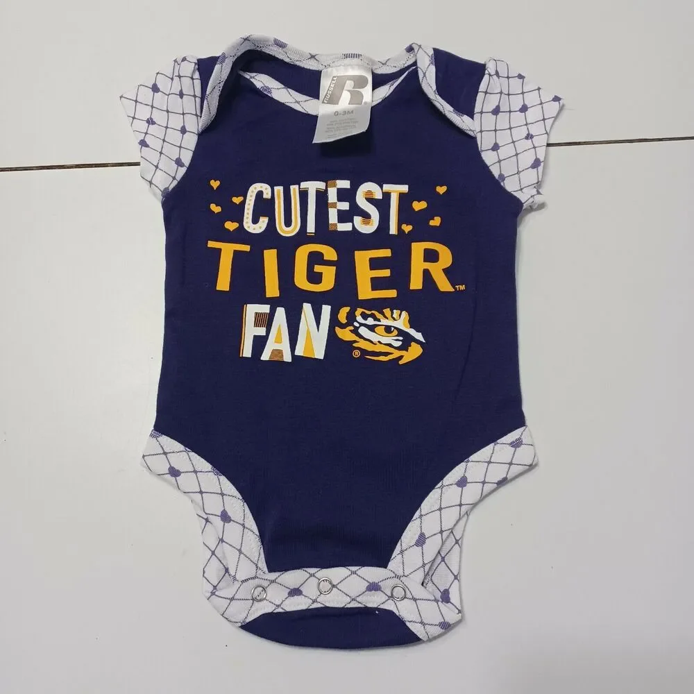 Cutest Tiger Fan Louisiana State Un Girls 0-3 Month Bodysuit Purple Yellow White